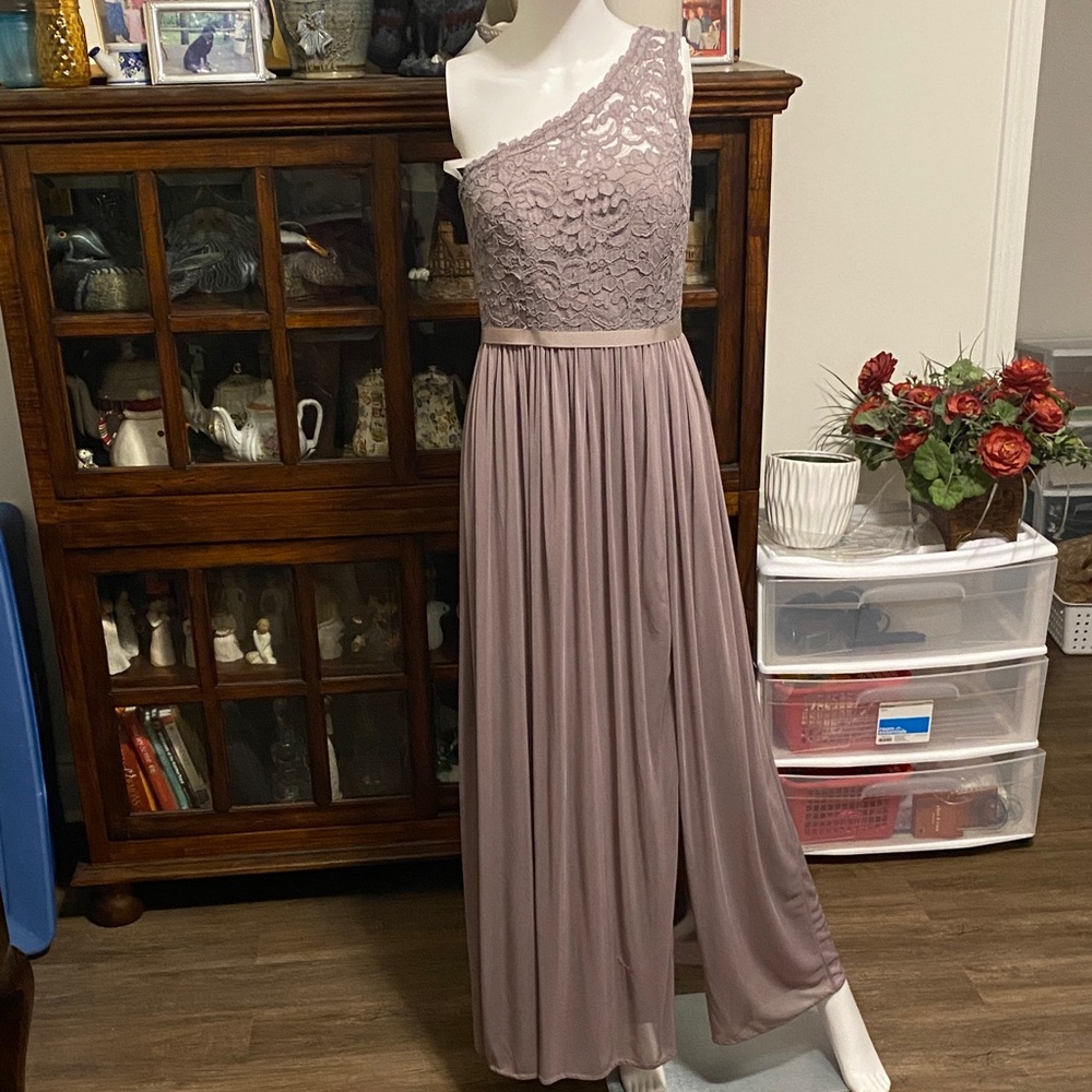 David's Bridal Mauve One-Shoulder Lace Dress